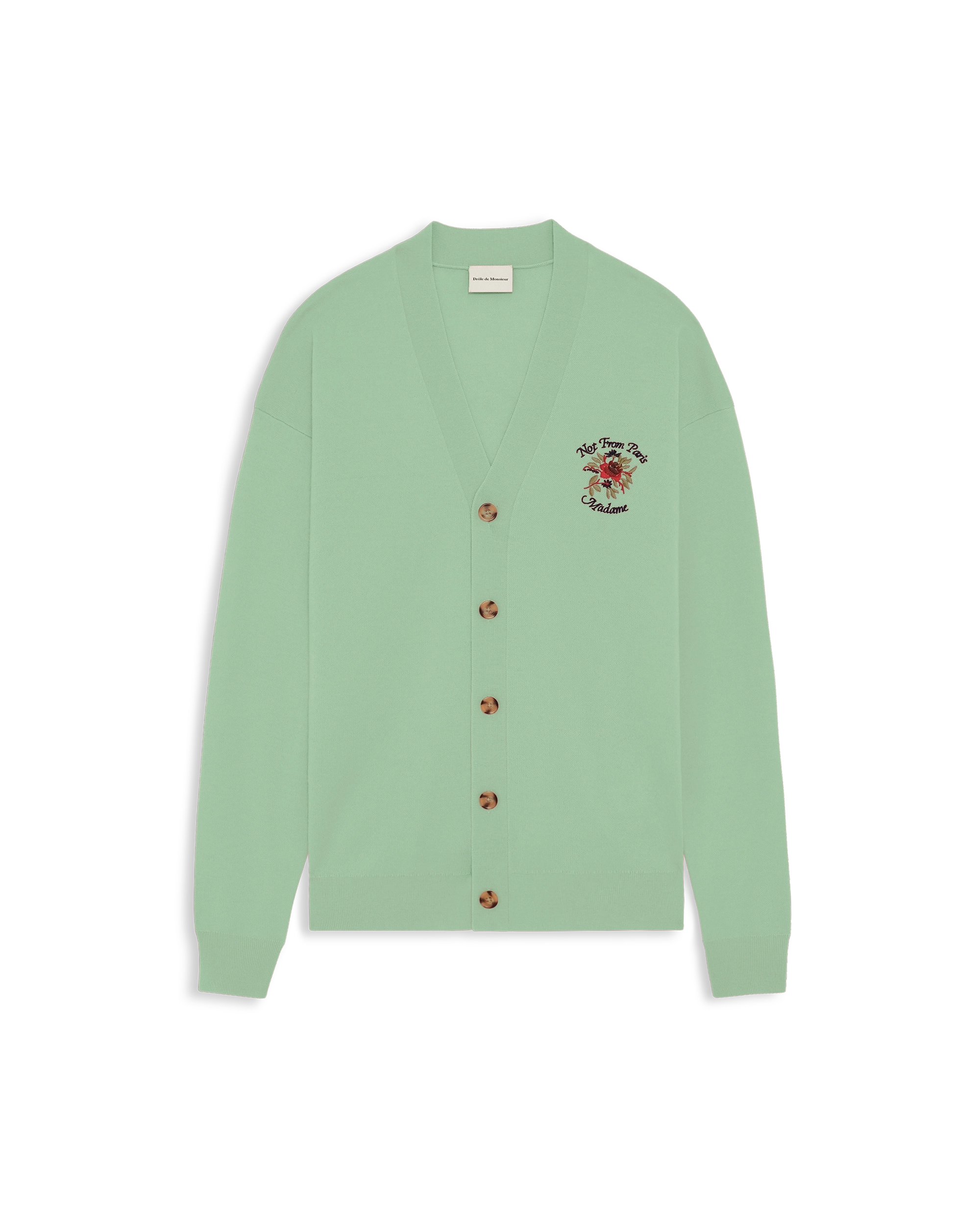 Not from Paris Madame cardigan in green merino wool – Drôle de 
