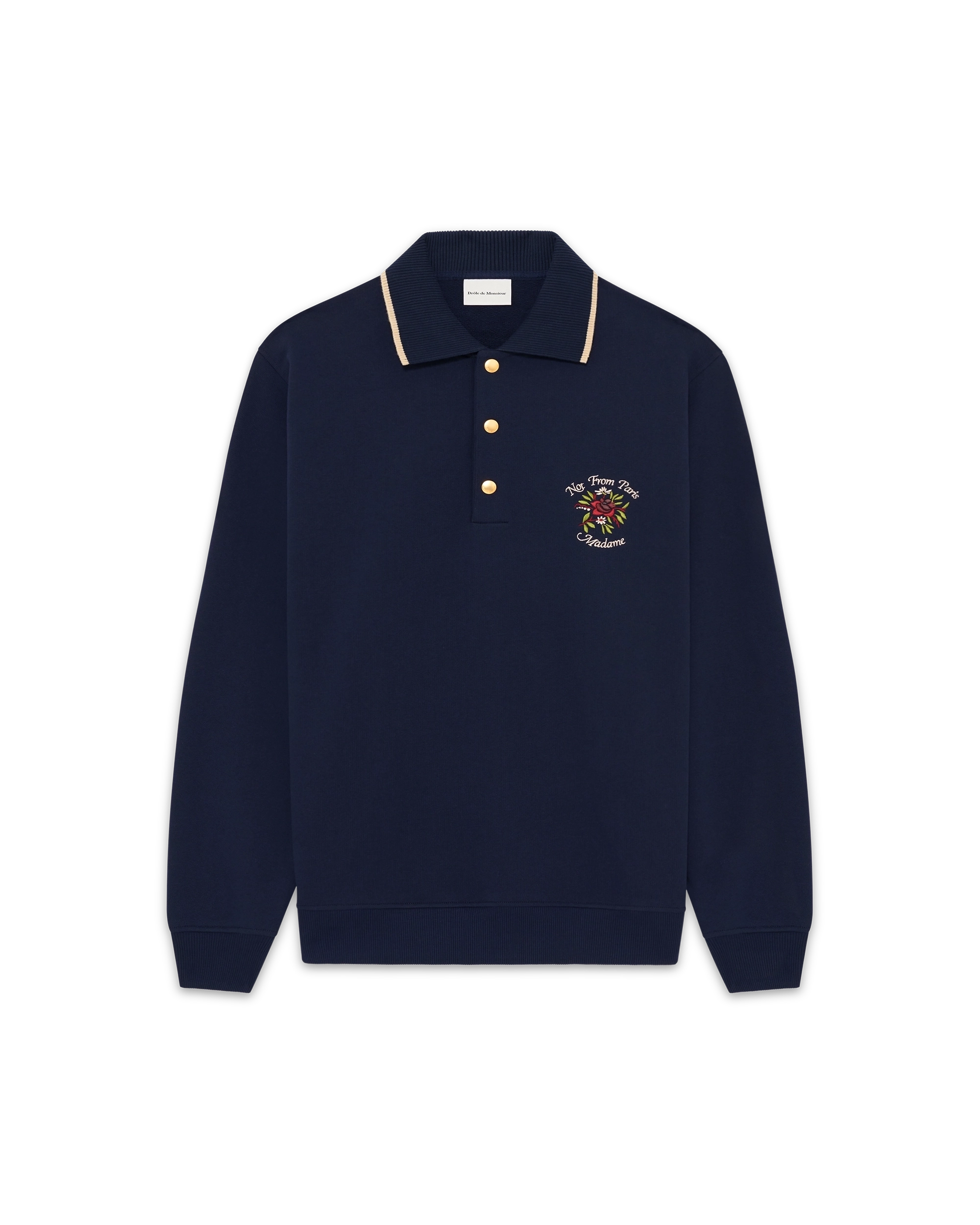 Not from Paris Madame polo shirt in navy blue cotton – Drôle de