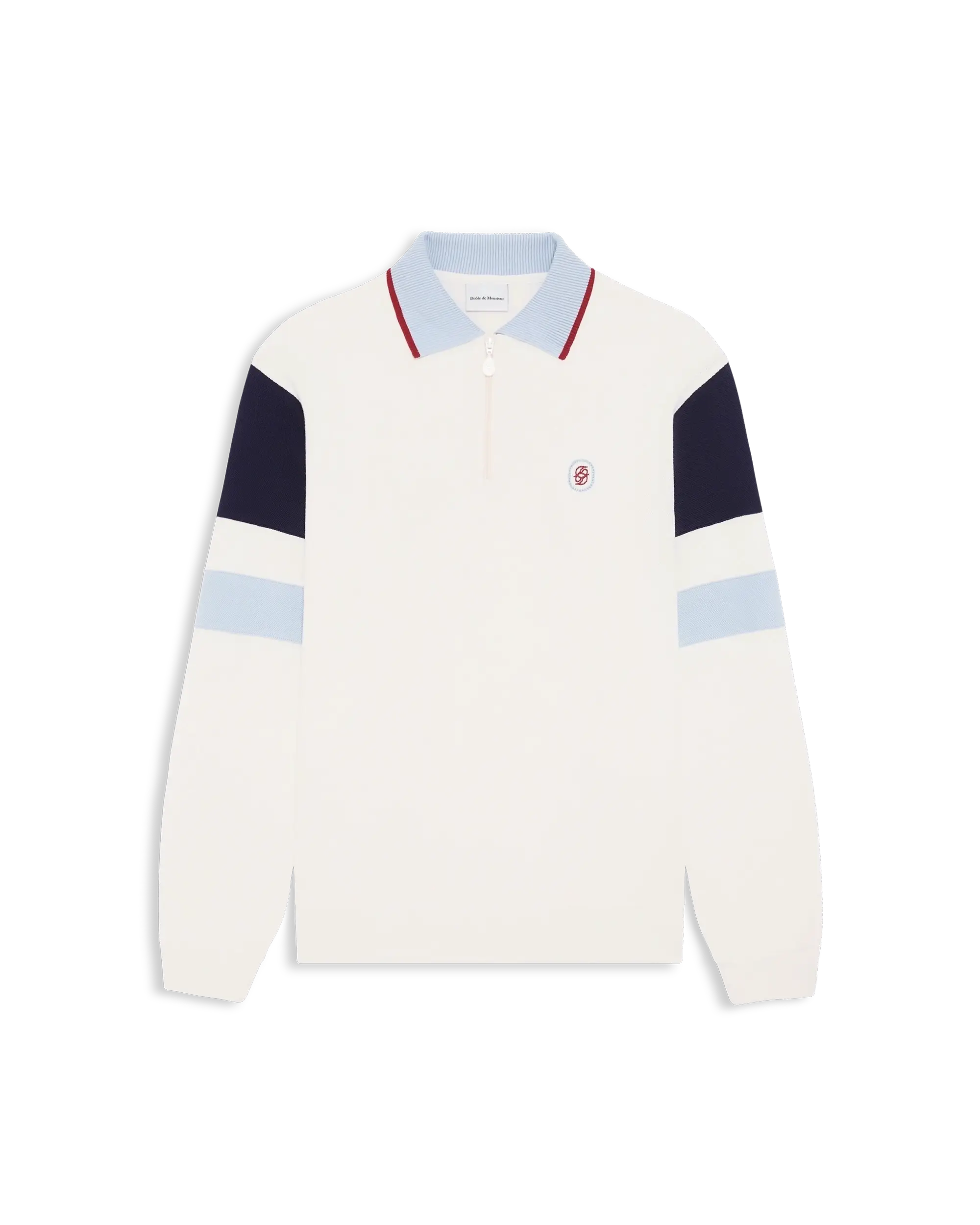 White cotton mirrored d long-sleeved polo shirt – Drôle de Monsieur