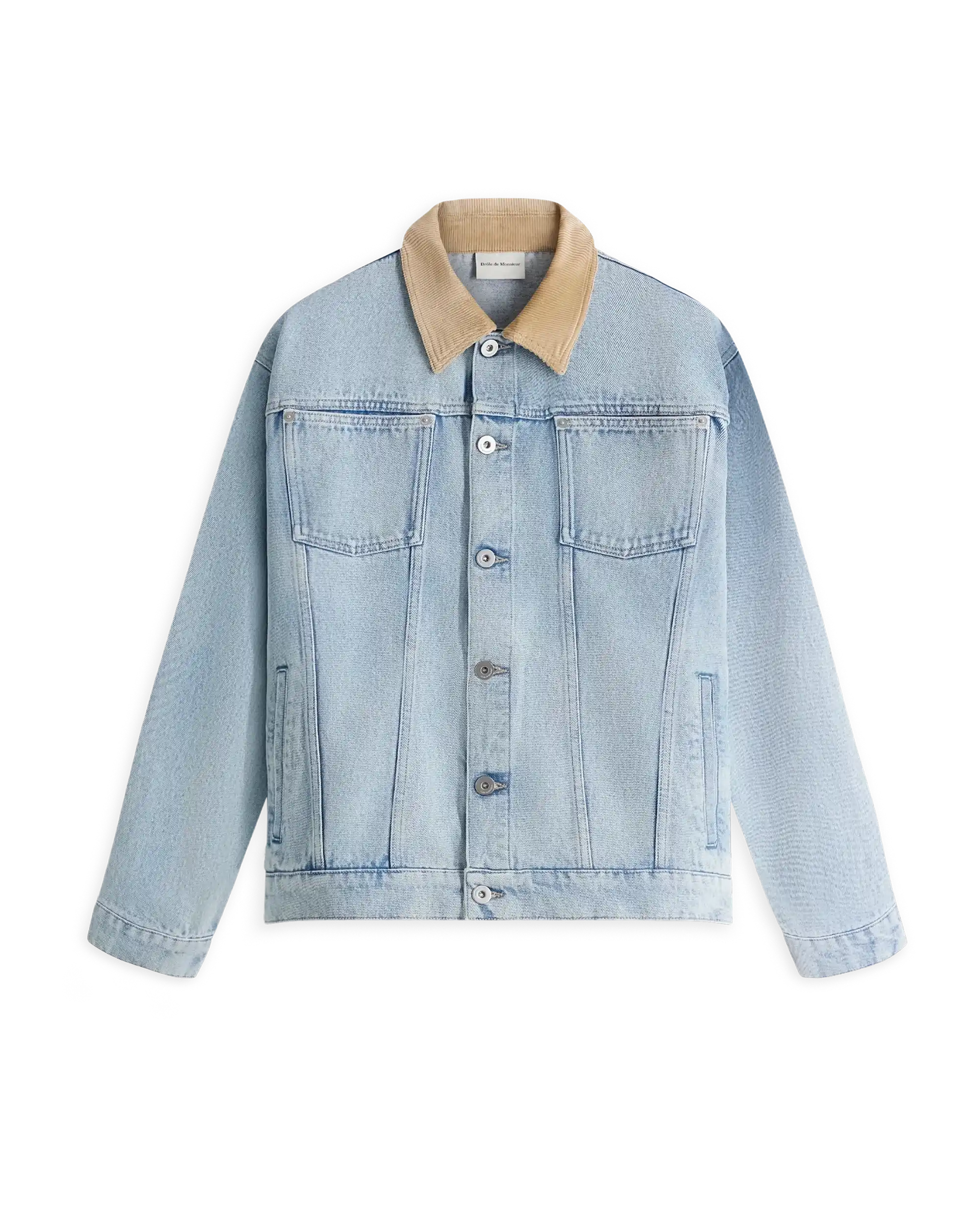 Light blue faded denim jacket with velvet collar – Drôle de Monsieur