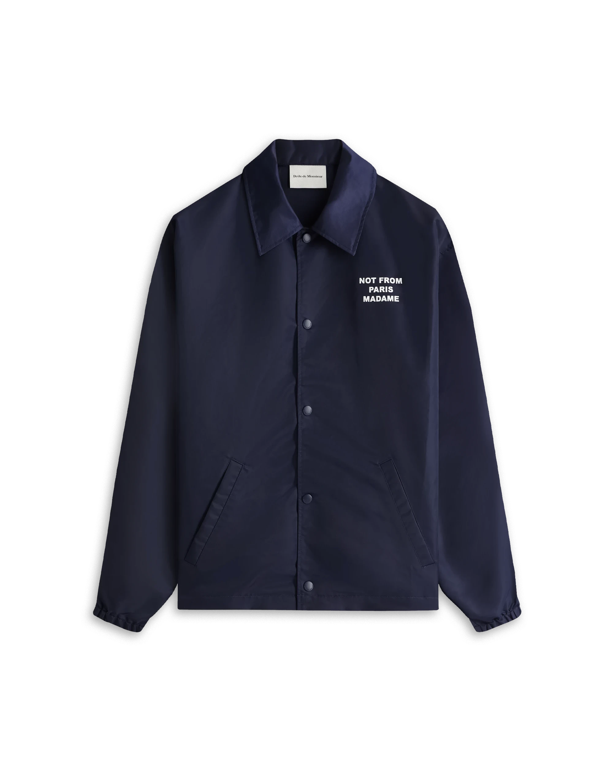Navy Nylon Slogan Jacket – Drôle de Monsieur Navy Nylon Slogan Jacket – Drôle de Monsieur