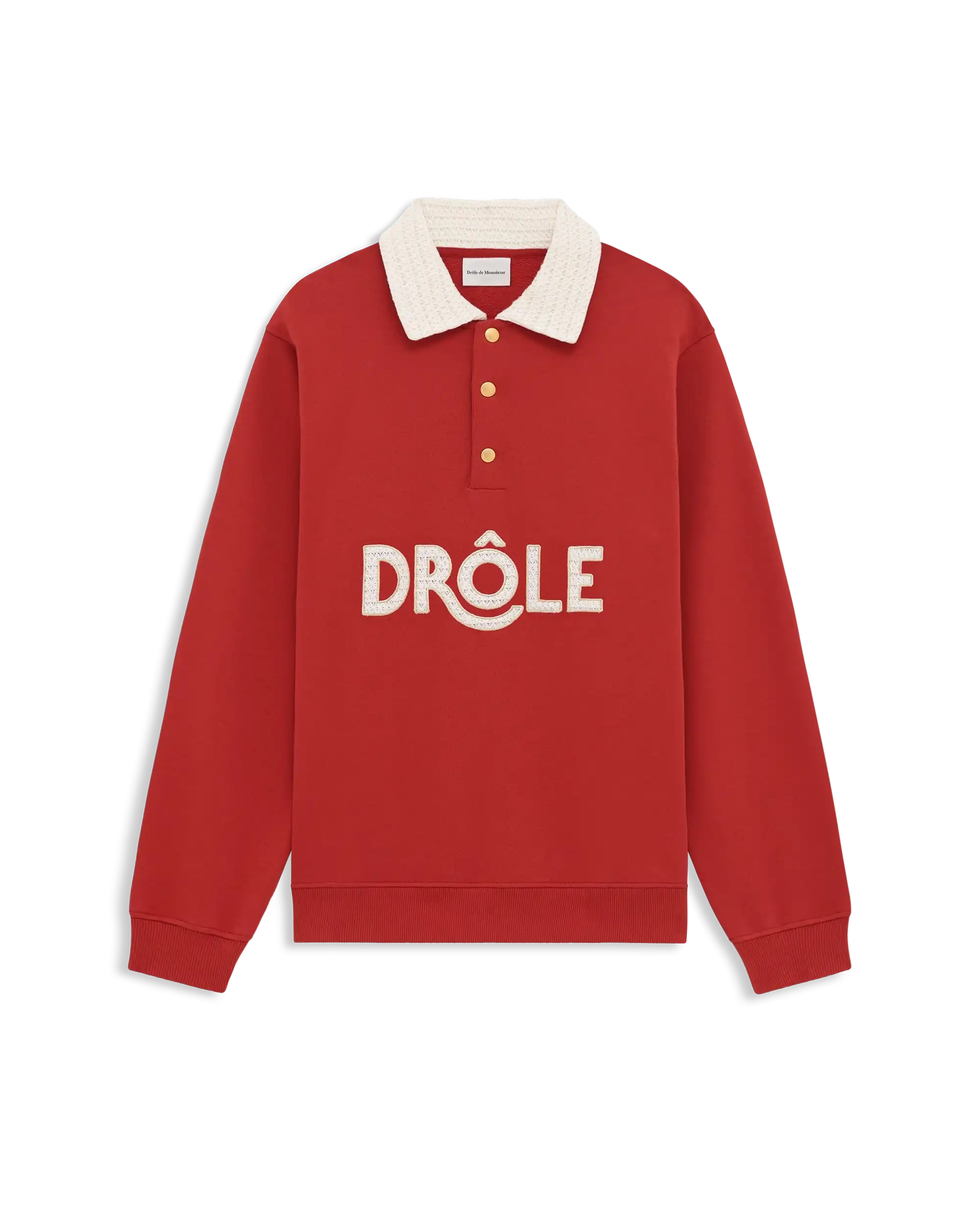Polo shirt with crochet collar in dark red cotton – Drôle de Monsieur