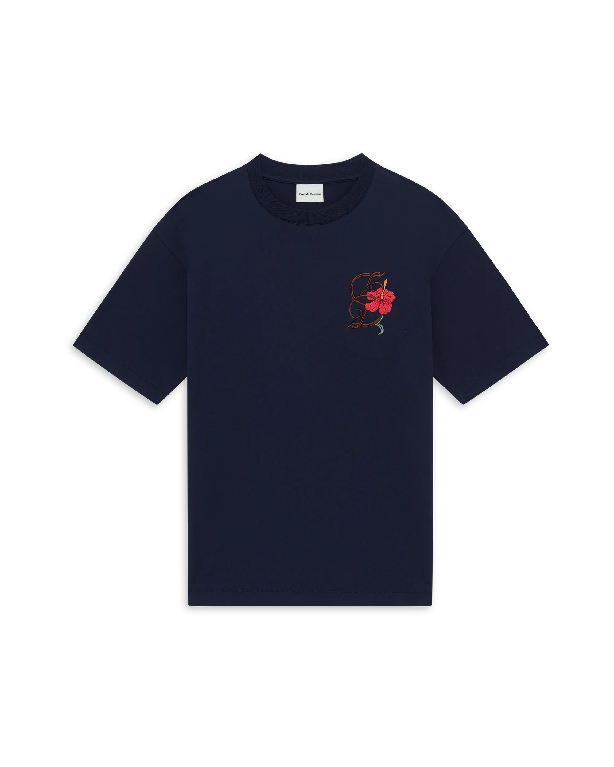 Navy blue embroidered d hibiscus t-shirt – Drôle de Monsieur