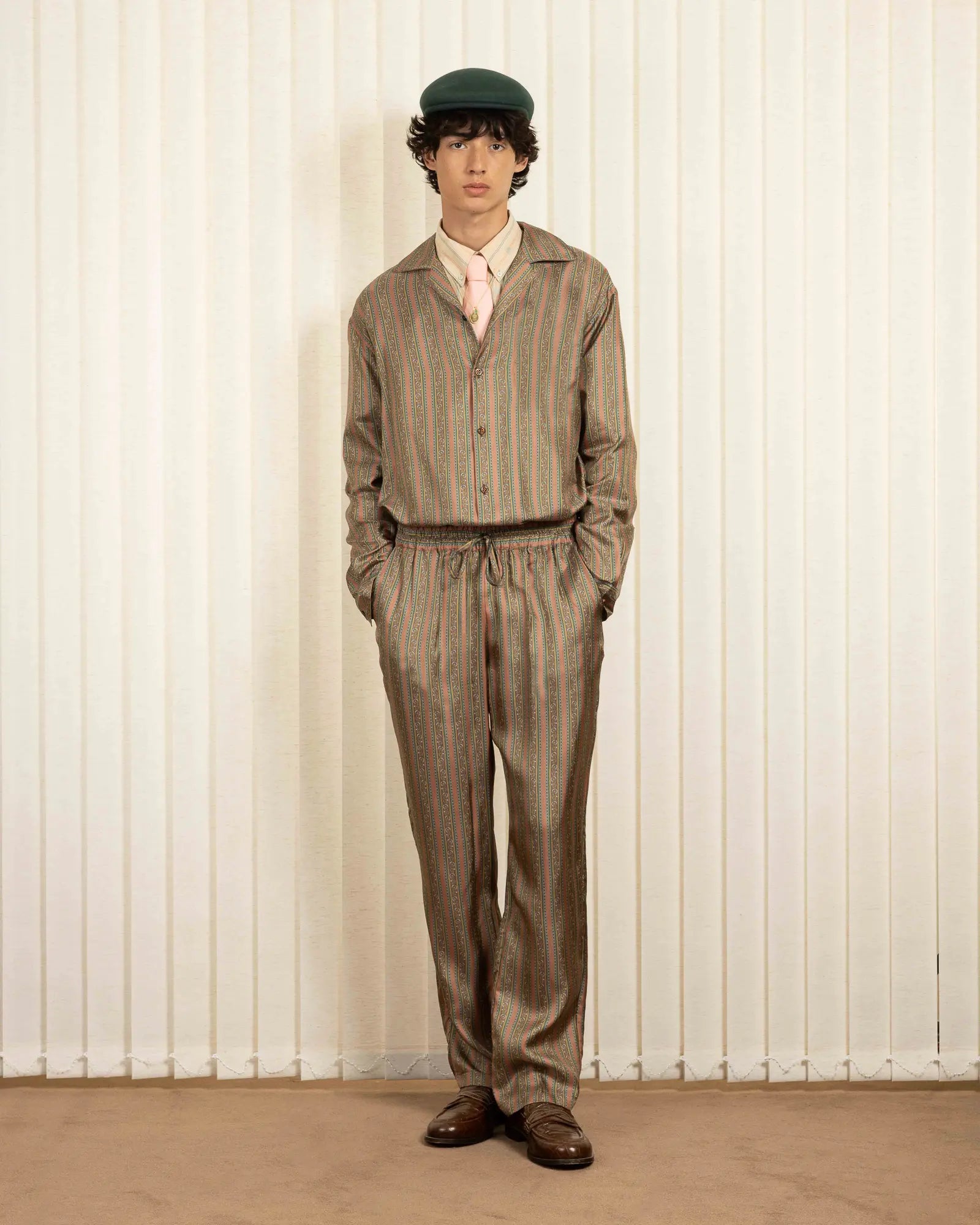 Pink Silk Floral Striped Pants