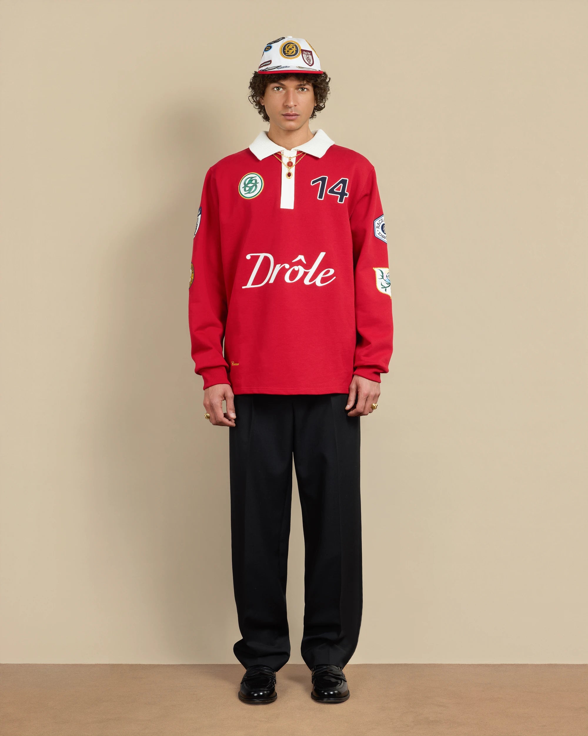 DRÔLE DE MONSIEUR ラガーシャツ White Cotton Golfer T-Shirt