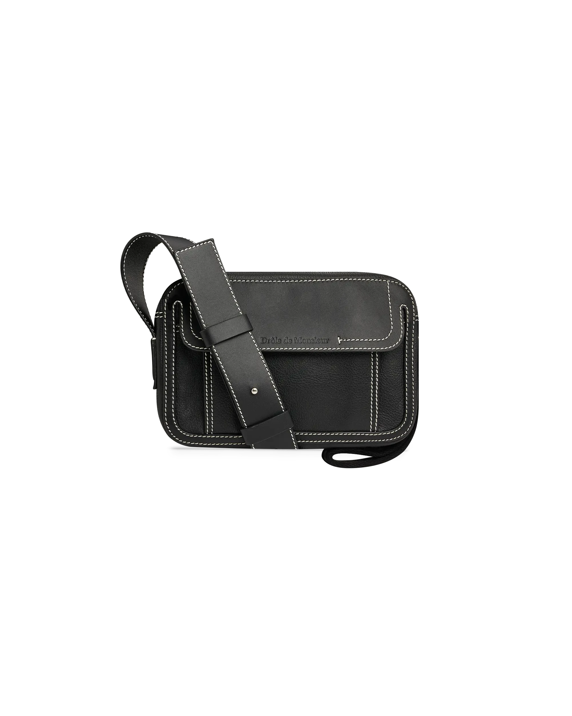 Black leather stitched satchel – Drôle de Monsieur