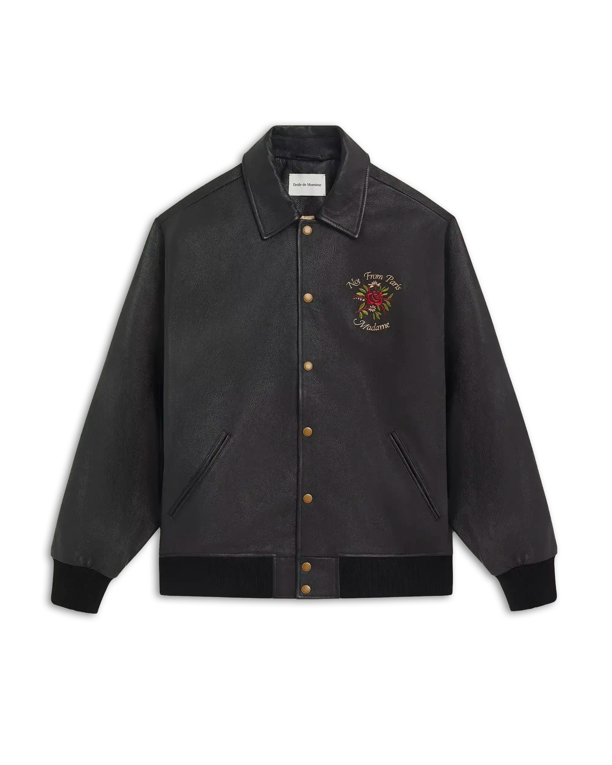 Black Slogan Leather Jacket – Drôle de Monsieur Black Slogan Leather Jacket – Drôle de Monsieur