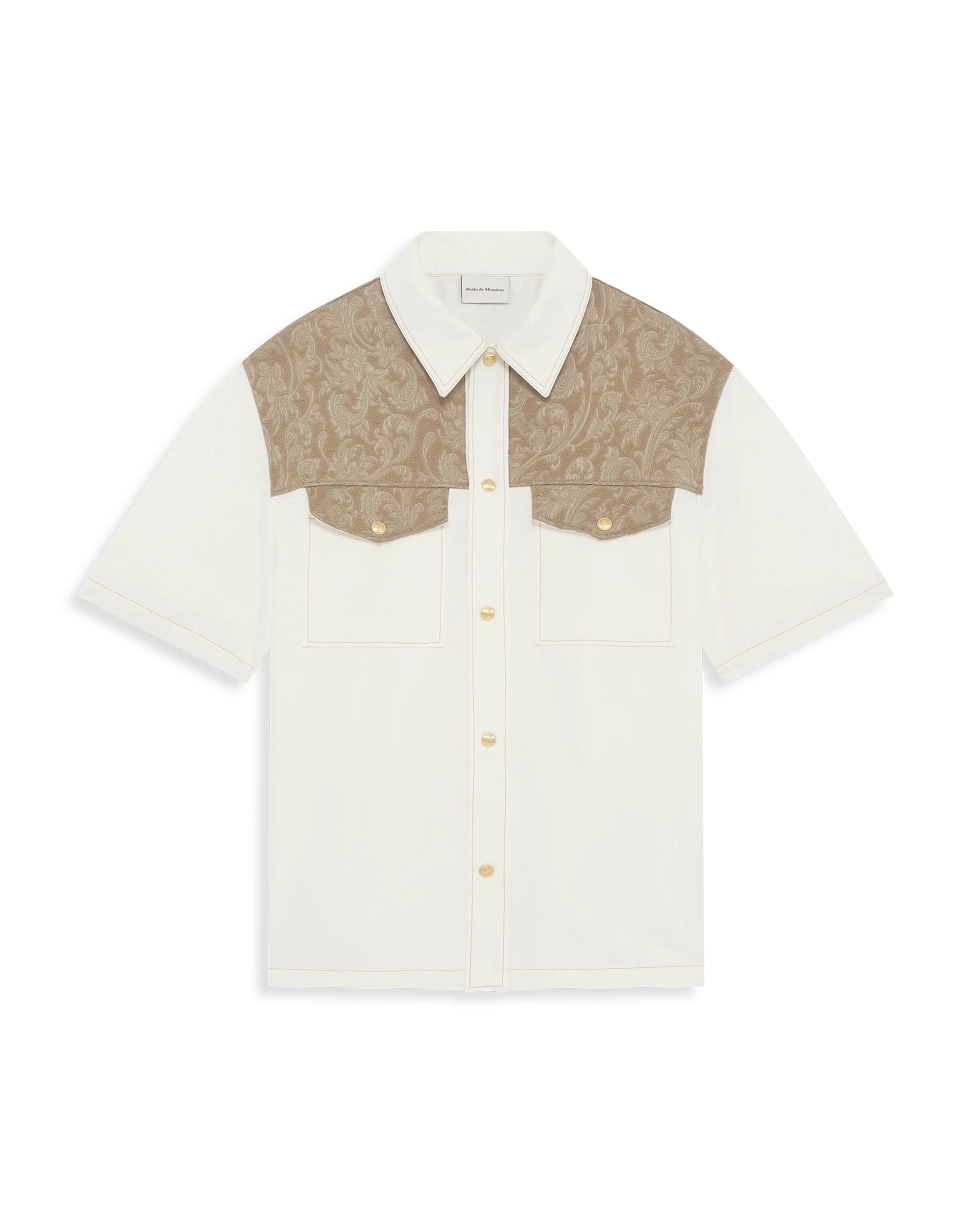 Tシャツ・カットソー DROLE DE MONSIEUR FW24 La Chemise Renzo (ESH187SE006 BG) White Cotton Embroidered Shirt