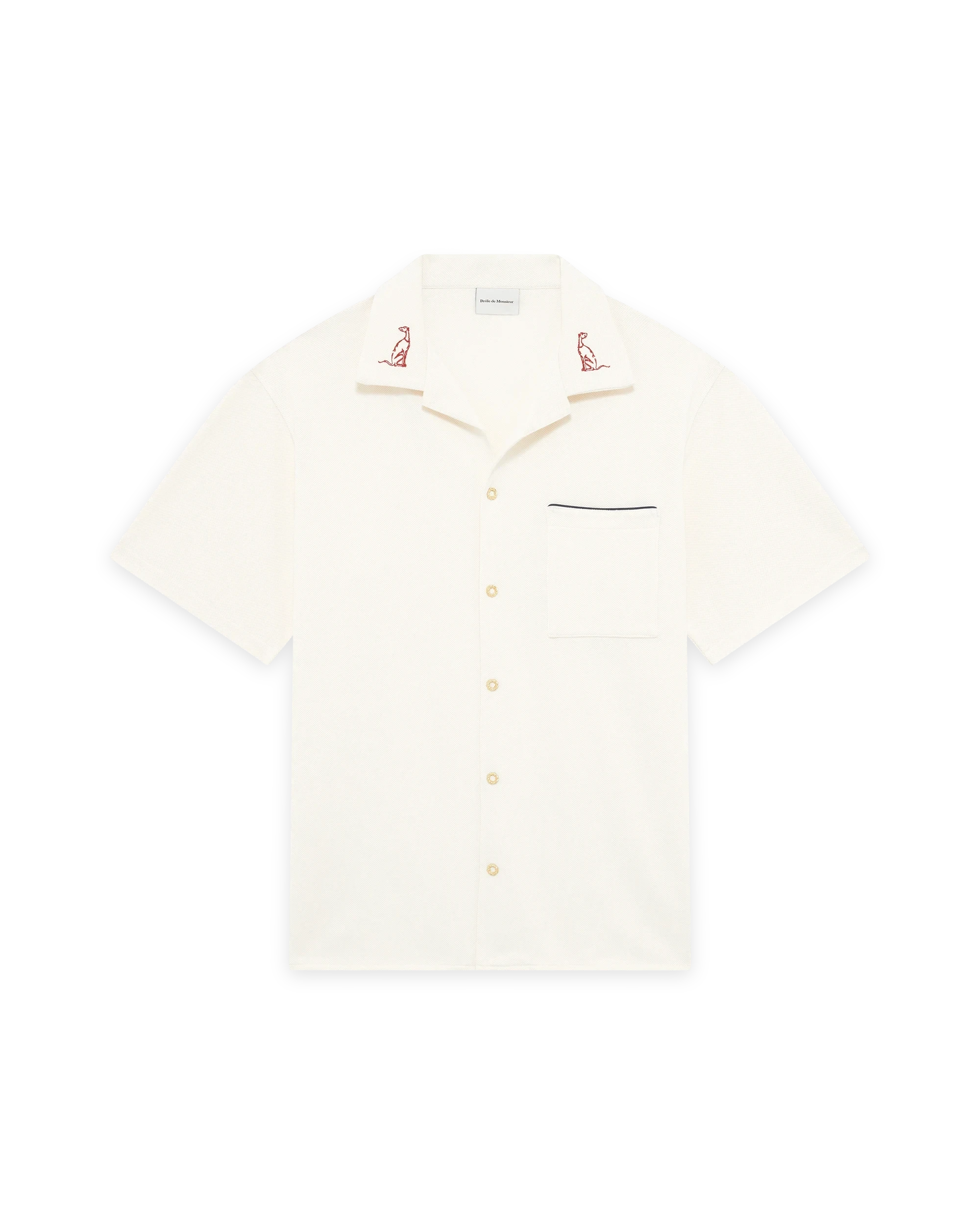 Tシャツ・カットソー DROLE DE MONSIEUR LA CHEMISE BRODEE COUNTRY CLUB Ecru Cotton Embroidered Shirt