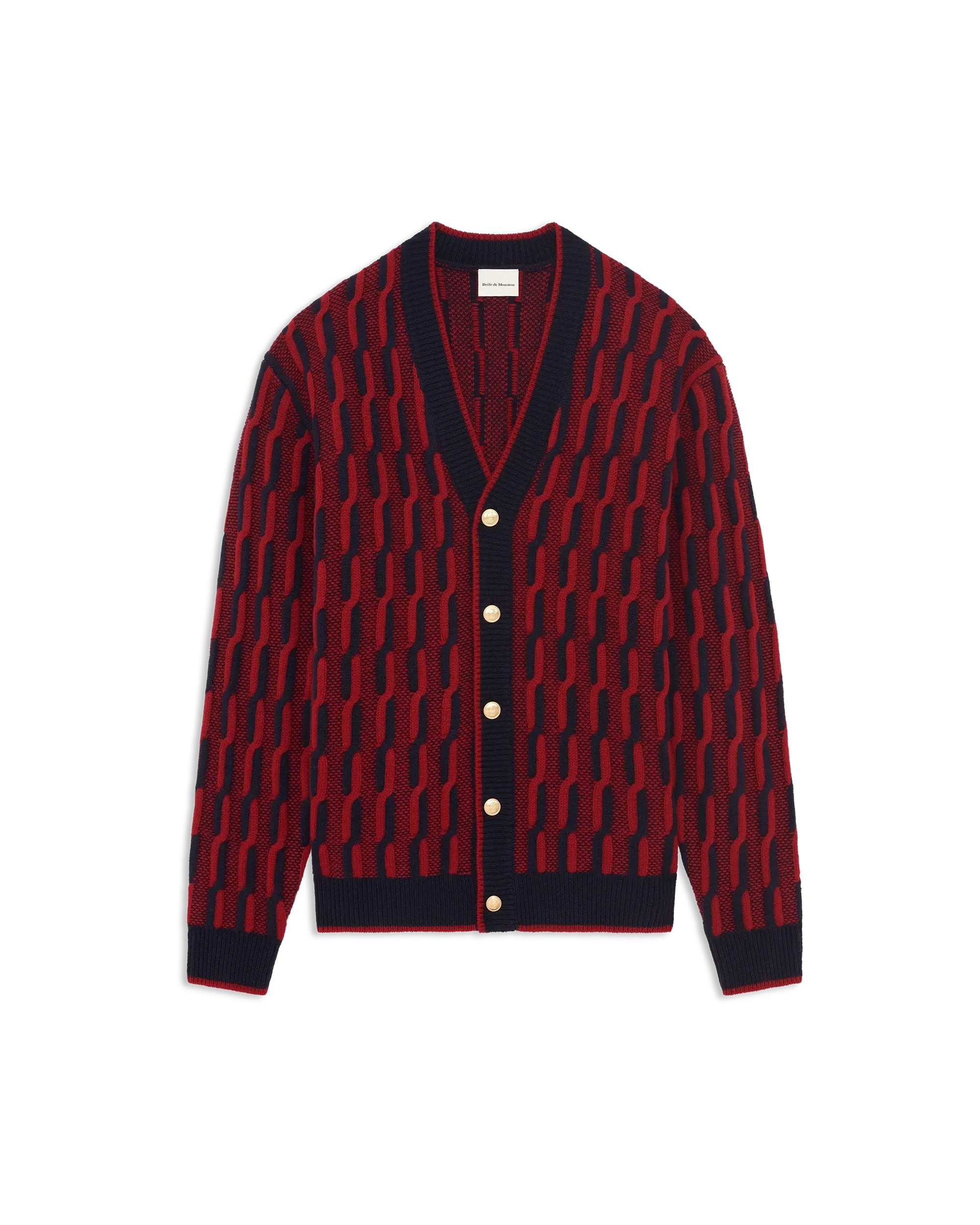 Red and black twisted wool cardigan – Drôle de Monsieur