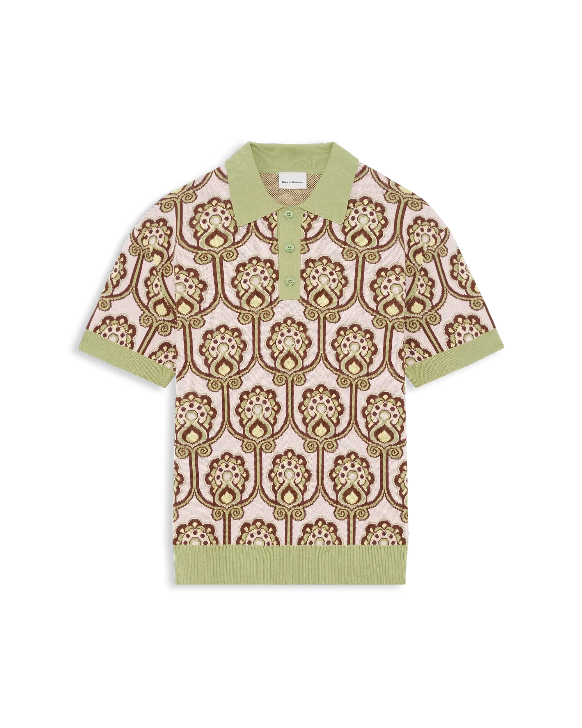 トップス GOOUCH abstract pattern polo shirt Green floral tapestry short-sleeved polo shirt in green knit