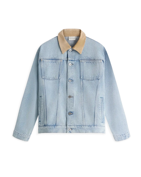 Light blue faded denim jacket with velvet collar – Drôle de Monsieur